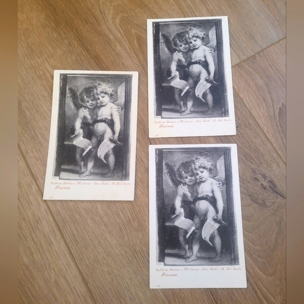 Vintage Andrea‎ del Sarto putti con cartiglio Cherub Valentine's Postcard Set 3